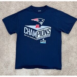 New England Patriots Shirt Mens Large 2017 AFC Champions Navy Super Bowl LII NFL
